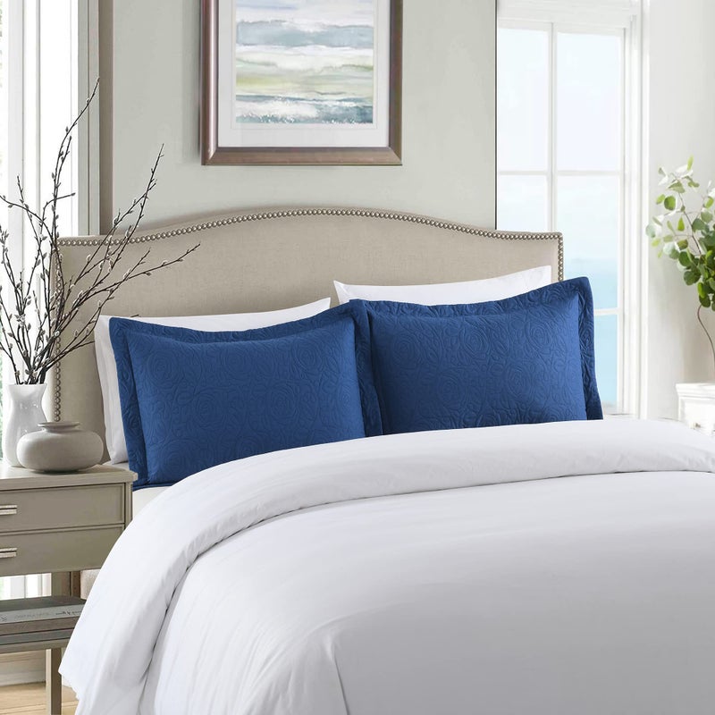 MarCielo 2-Piece Embroidered Pillow Shams  Decorative Microfiber Pillow Covers Set  Standard Size (True Navy) - Image 2
